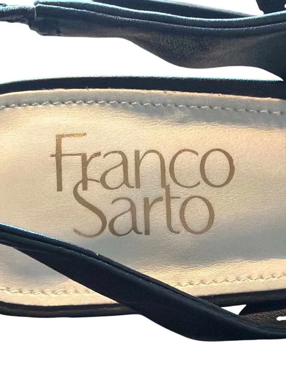 Franco Sarto Black Leather Dorian Heels Slingback Pointed Toe Kitten Heel Sz 7.5